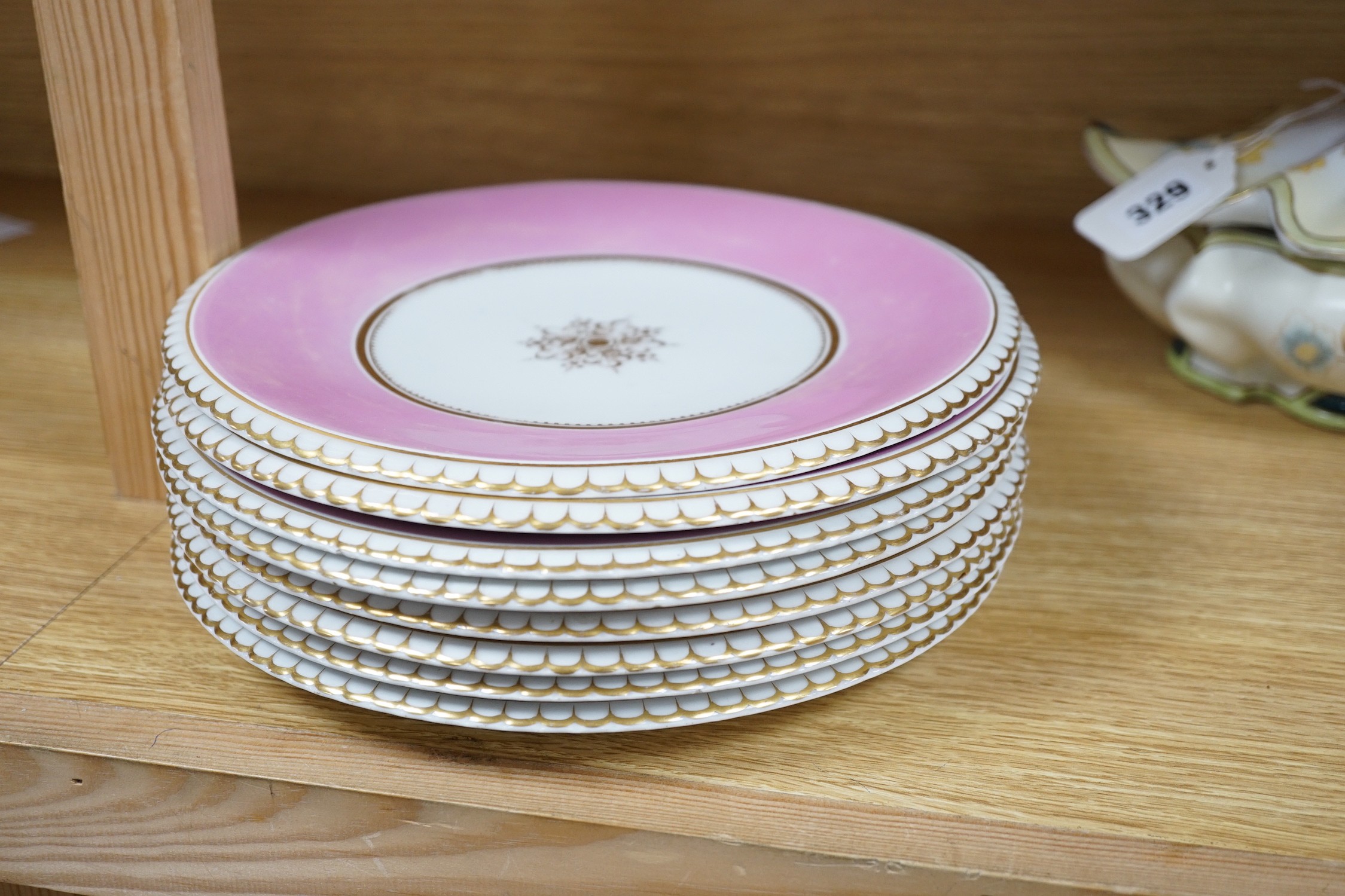 Grainger & Co. Worcester pink ground part dessert service, an Adams silver-mounted blue jasper teaset and five other items